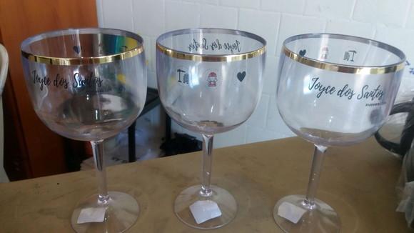 Kit Taça de Gin Transparente com Borda Dourada