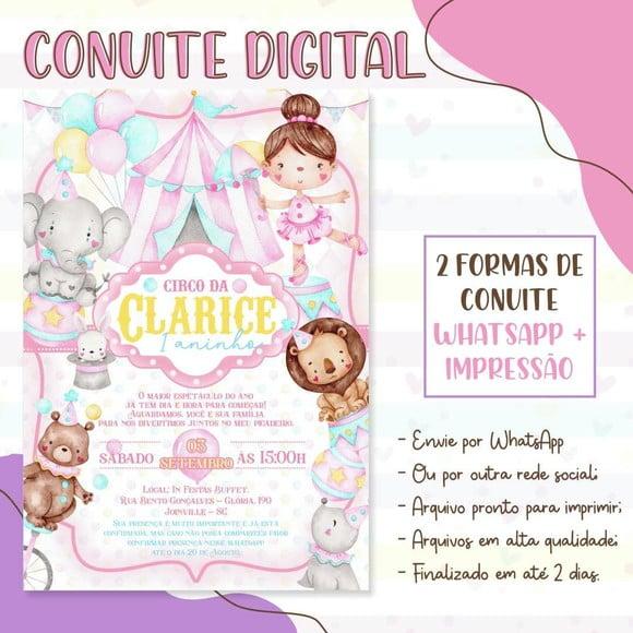 Convite Digital Circo Rosa em Aquarela