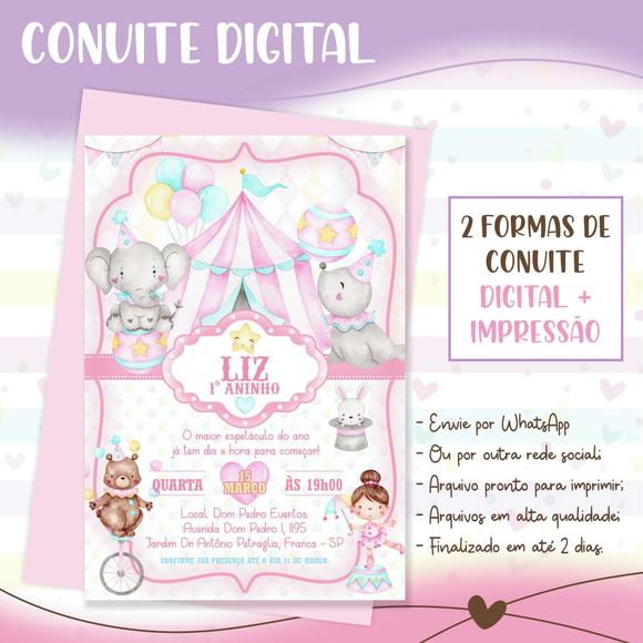 Convite Digital Circo Rosa em Aquarela