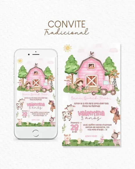 Convite Digital Fazendinha Rosa