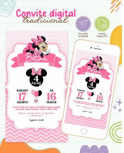 Convite Digital Minnie Rosa
