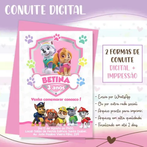 Convite Digital Patrulha Canina Feminino