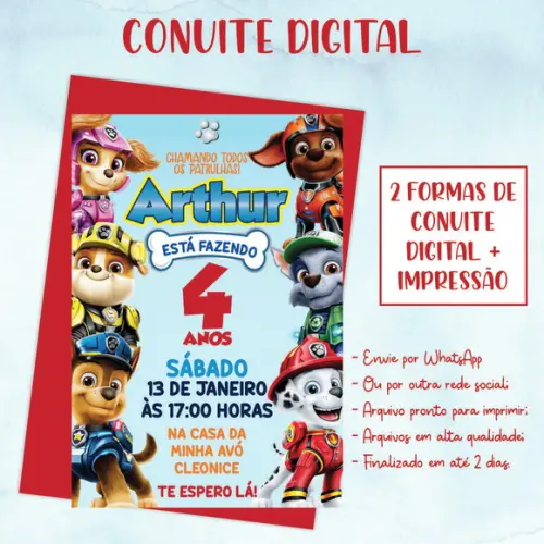 Convite Digital Patrulha Canina Menino