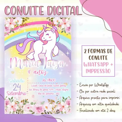 Convite Digital Unicórnio Menina