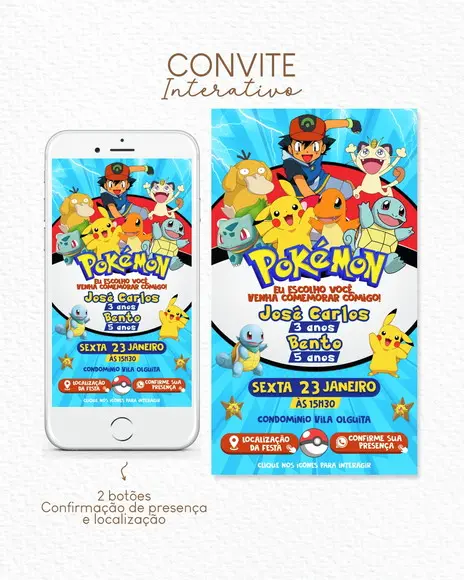 Convite Interativo Pokémon - Dois Botões