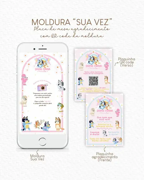 Moldura Sua Vez e Plaquinha de Mesa com Qr Code