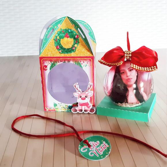 Caixa com Esfera e Foto - Natal Feliz