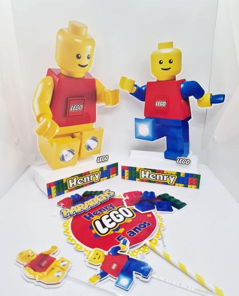 Kit Display e Topo de Bolo Lego