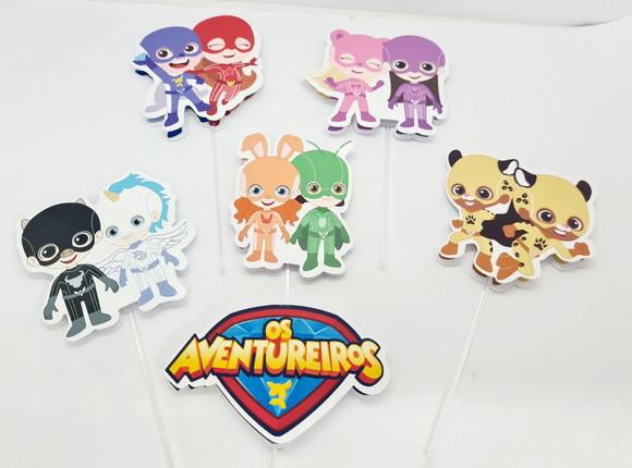 Topo de Bolo Aventureira Rosa e Amigos