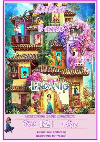 Convite Digital Encanto Disney Rosa