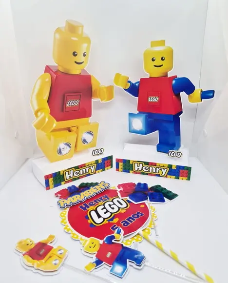 Kit Display e Topo de Bolo Lego
