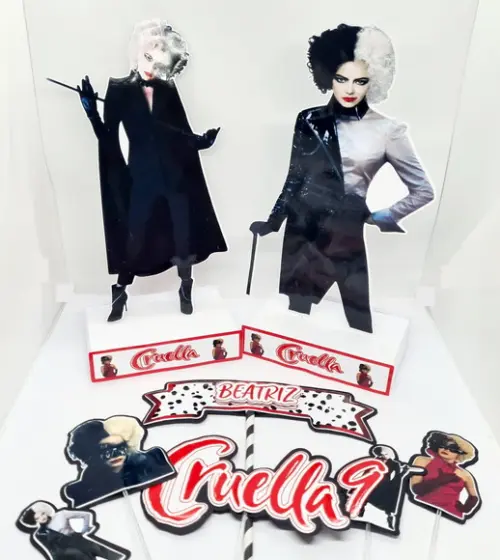 Kit Topo de Bolo e Display Cruella