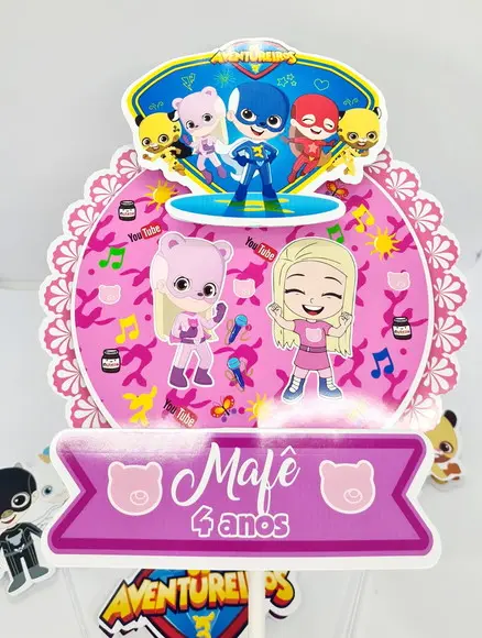 Topo de Bolo Aventureira Rosa e Amigos