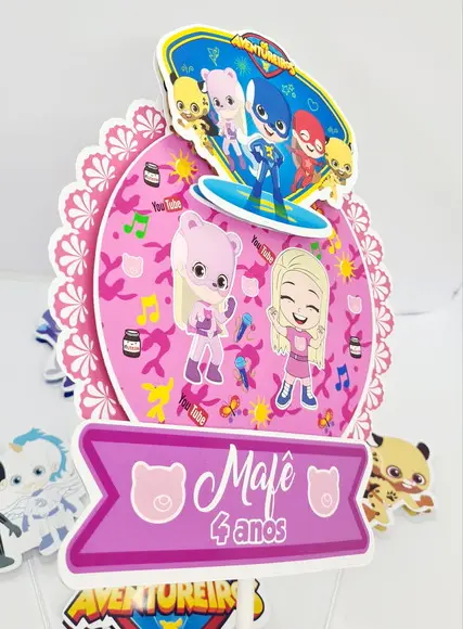 Topo de Bolo Aventureira Rosa e Amigos