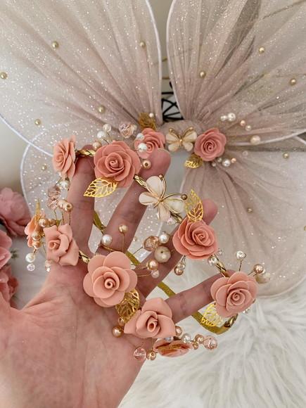 Kit 1 Tiara, 1 Asa Jardim Encantado Rose