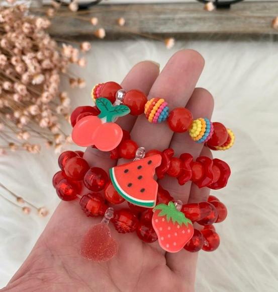 Kit Pulseira Infantil Colorida Vemelho Frutinhas