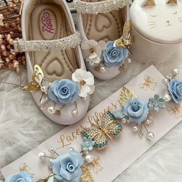 Kit Tiara e Sapato Personalizado Flores