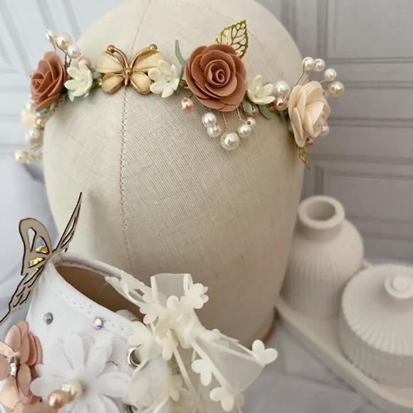 Kit Tiara e Tênis Botinha Personalizado Jardim Flores