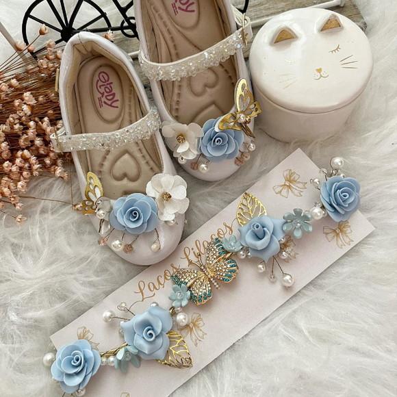 Kit Tiara e Sapato Personalizado Flores