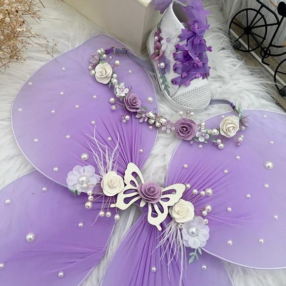 Kit Tiara, Asa e Tênis Flores Jardim Encantado