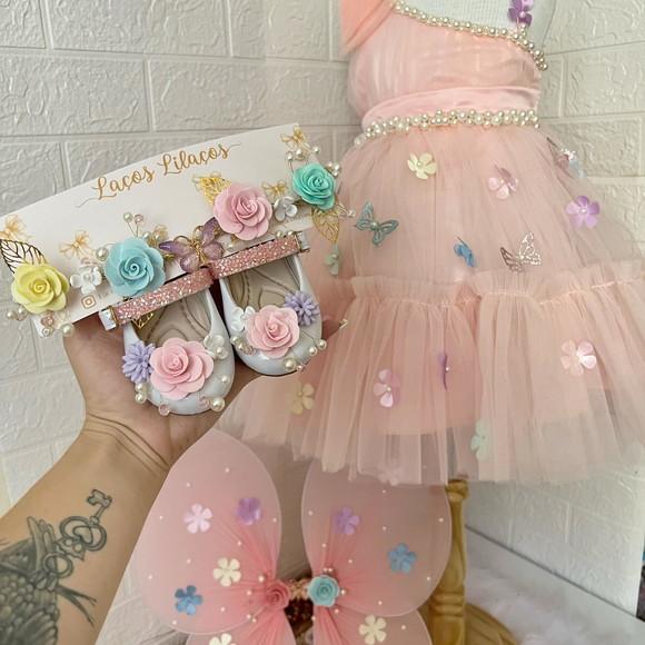 Kit Vestido, Sapato, Tiara, Asa