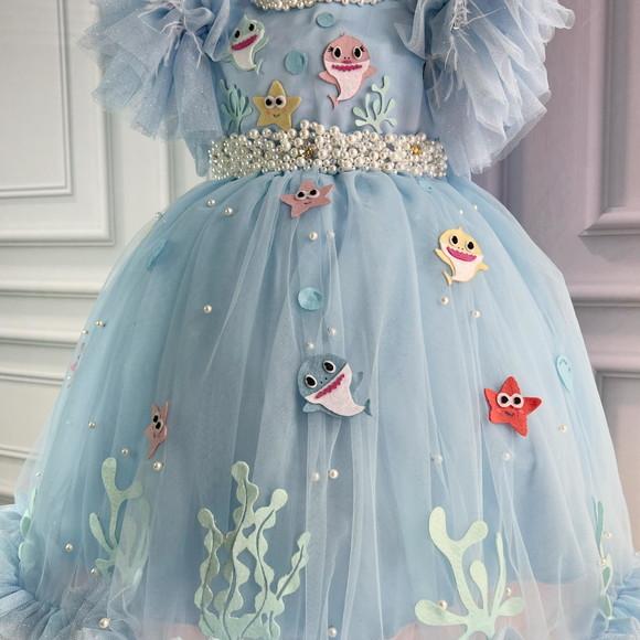 Vestido Baby Shark, Fundo Mar, Sereia