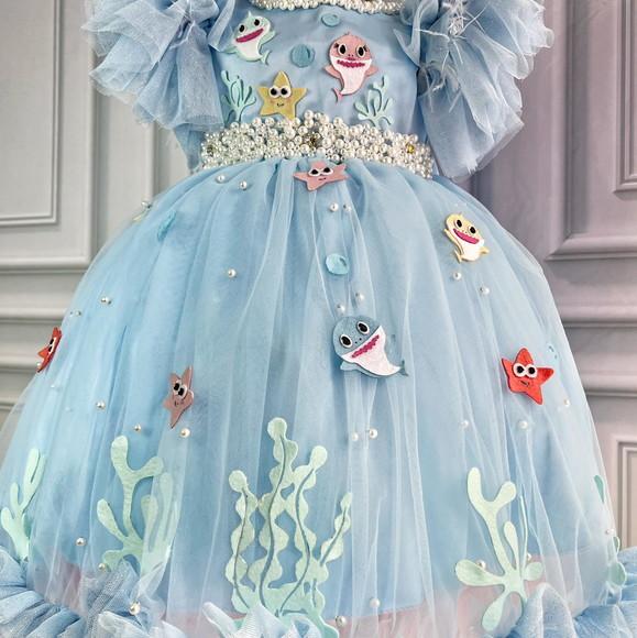 Vestido Baby Shark, Fundo Mar, Sereia