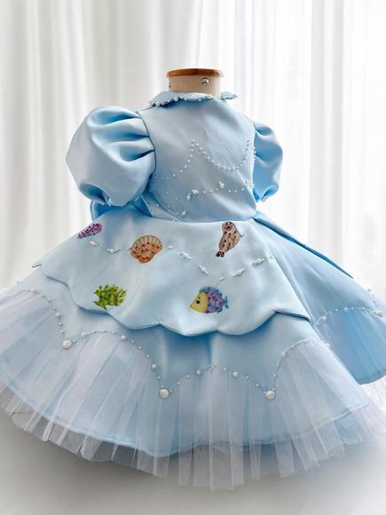 Vestido Infantil Luxo Tema Fundo do Mar para 1 e 2 Anos ?
