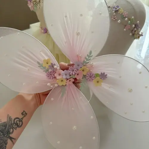 Asa de Fada Infantil Luxo com Flores de Porcelana Fria