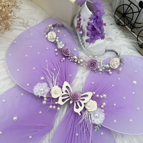 Kit Tiara, Asa e Tênis Flores Jardim Encantado