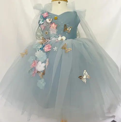 Vestido Azul Flores Jardim Encantado