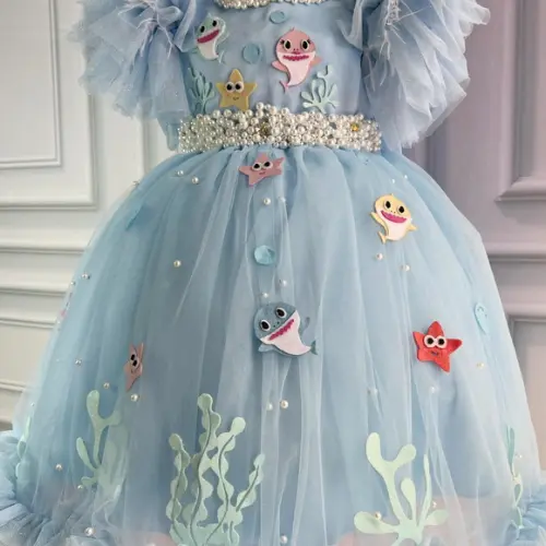 Vestido Baby Shark, Fundo Mar, Sereia