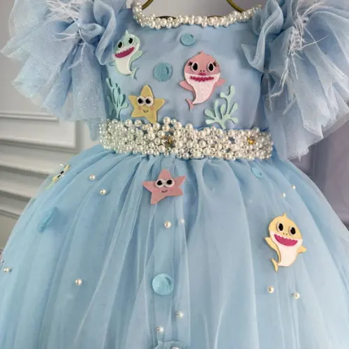 Vestido Baby Shark, Fundo Mar, Sereia