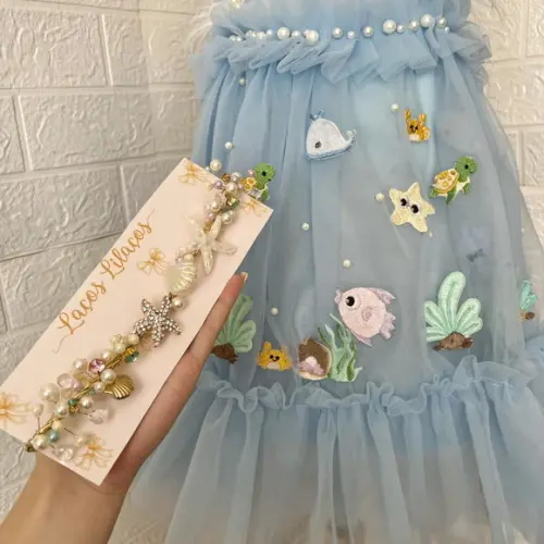 Vestido Fundo do Mar + Tiara