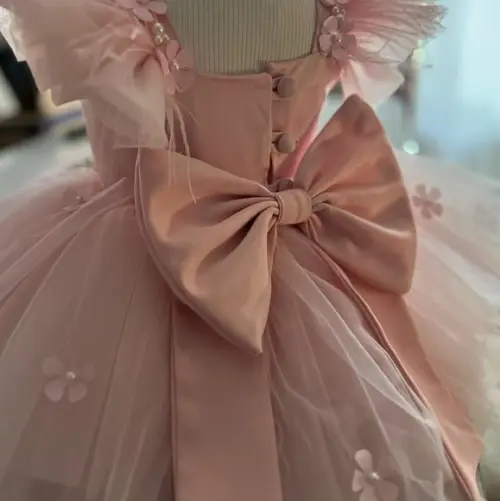 Vestido Infantil Luxo Rosa com Borboletas 3d e Laço ? Festa