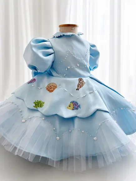 Vestido Infantil Luxo Tema Fundo do Mar para 1 e 2 Anos ?