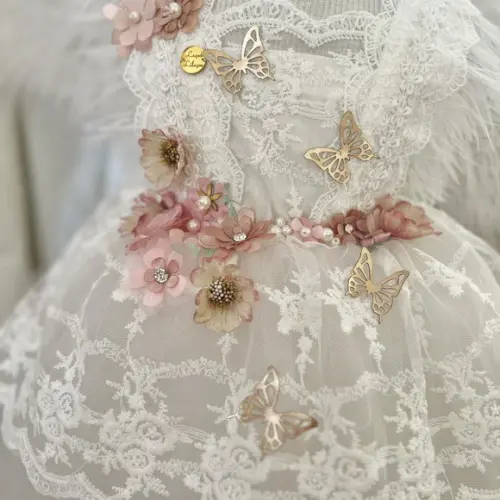 Vestido Renda Flores e Borboletas