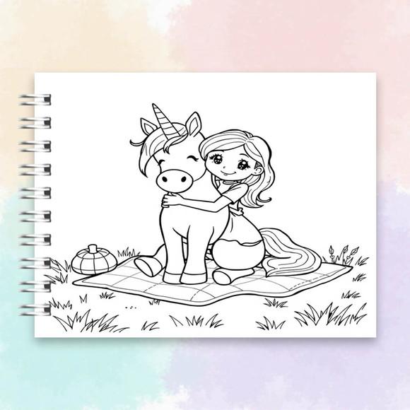 Arquivo Digital Livro de Colorir Menina e Unicórnio