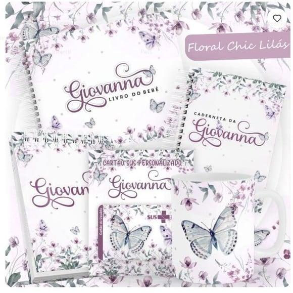 Combo Caderneta e Livro Floral Chic Lilás Arquivo Digital