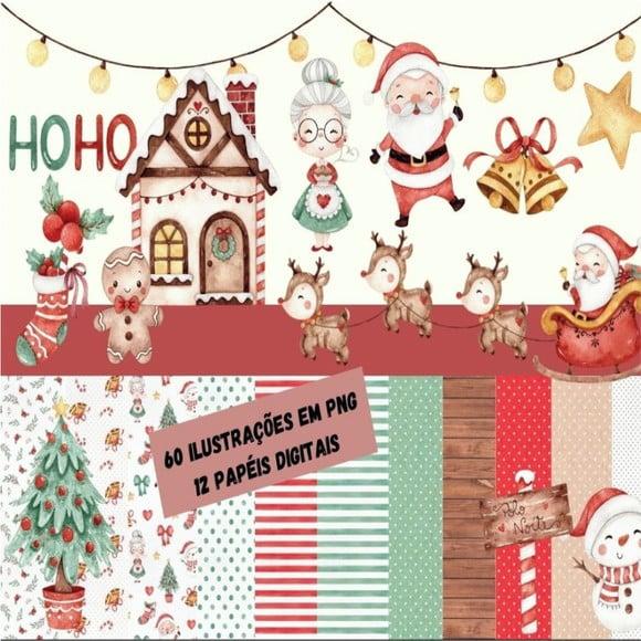 Doce Natal Aquarela Kit Digital, Pague 1 e Leve + 1