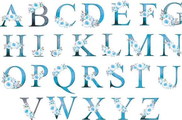 Kit Digital Alfabeto Floral Azul
