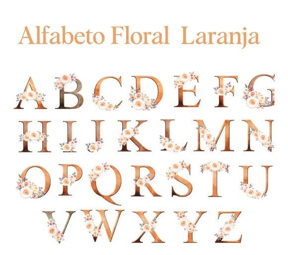 Kit Digital Alfabeto Floral Laranja
