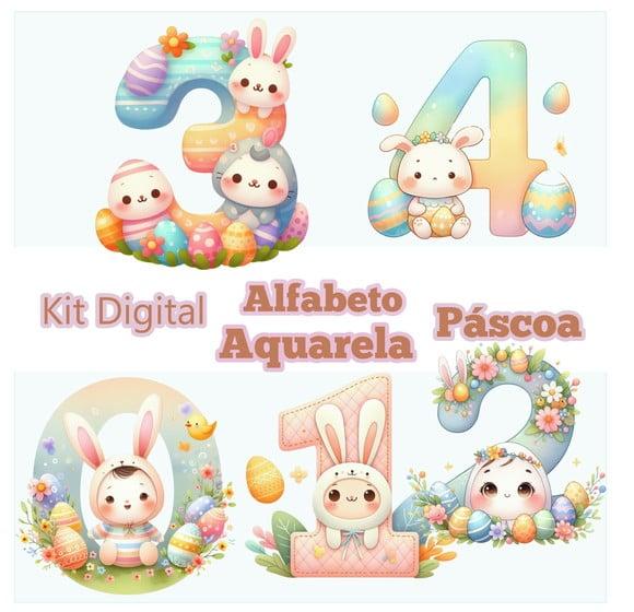 Kit Digital Alfabeto Páscoa Aquarela
