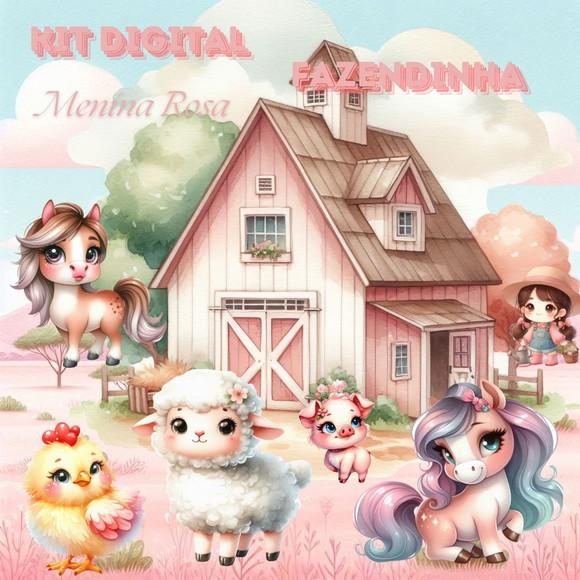 Kit Digital Fazendinha Menina Rosa