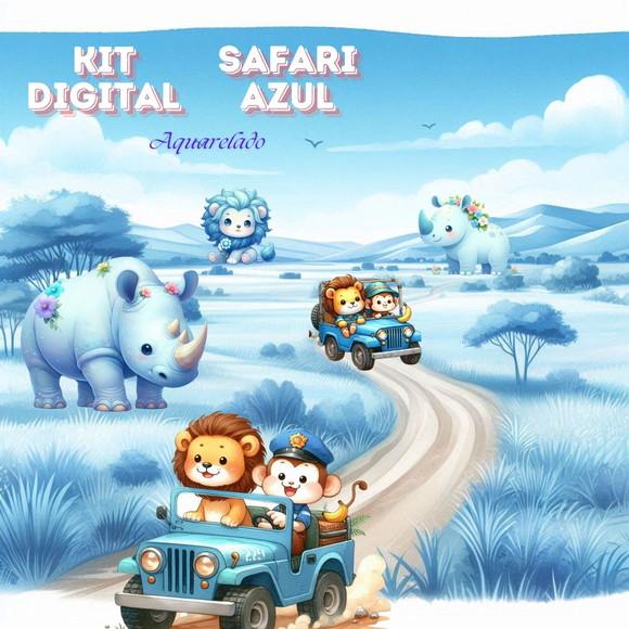 Kit Digital Safari Azul Aquarelado