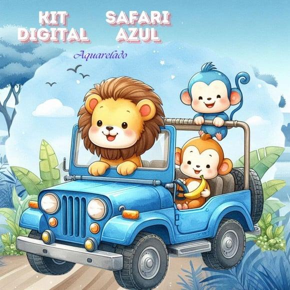Kit Digital Safari Azul Aquarelado