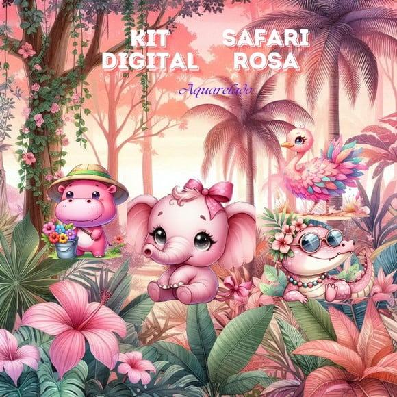 Kit Digital Safari Rosa Aquarelado