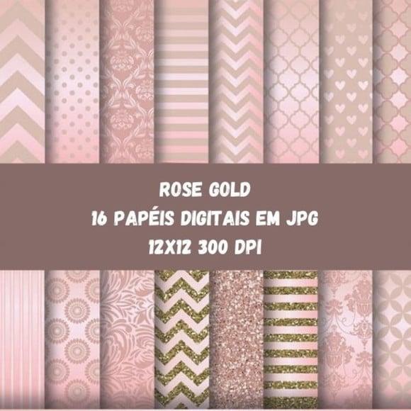 Kit Papéis Digitais Rose Gold, Pague 1 e Leve + 1