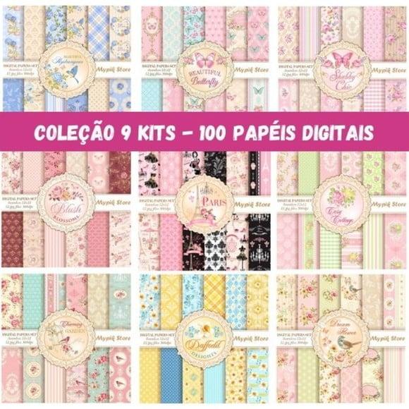 Kit Floral Luxo 100 Papéis Digitais