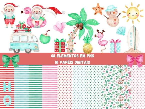 Natal Tropical Aquarela Kit Digital
